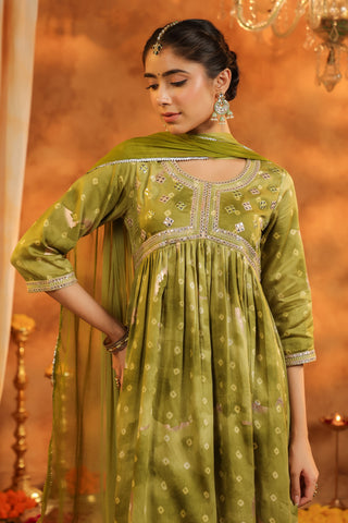 Bandhani Printed Pure Cotton Anarkali Kurta with Trousers & Dupatta