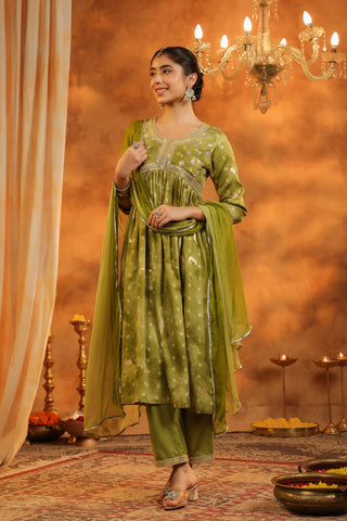 Bandhani Printed Pure Cotton Anarkali Kurta with Trousers & Dupatta