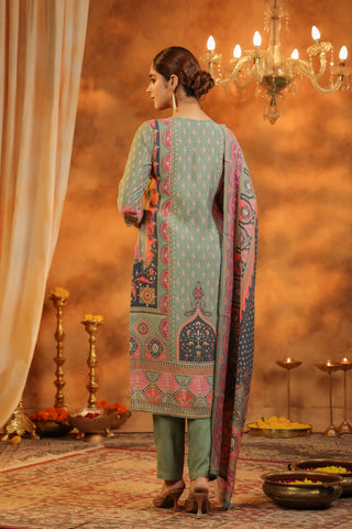 Ethnic Motifs Printed Sequinned Straight Kurta With Trousers & Dupatta