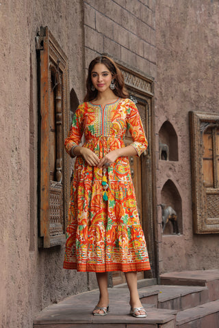 Ethnic Motifs Printed Pure Cotton Anarkali Ethnic Dress