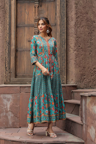 modern ethnic dress Indian Festive Black and Green Silk Knee Length Dress
