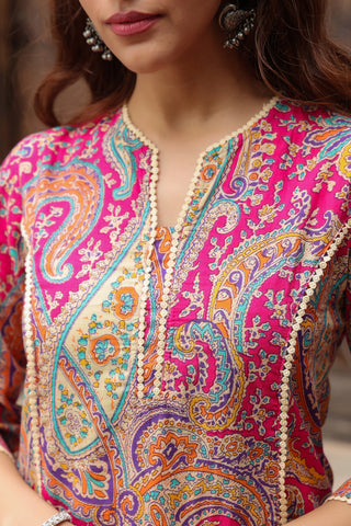 Women Ethnic Motifs Printed Flared Sleeves Mirror Work Kurta