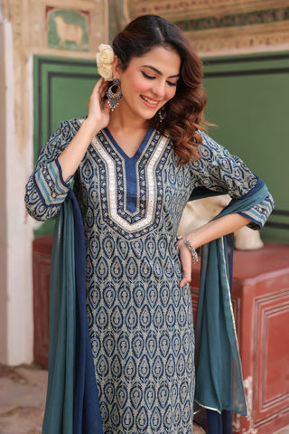 Women Ethnic Motifs Printed Regular Pure Cotton Kurta with Trousers & With Dupatta