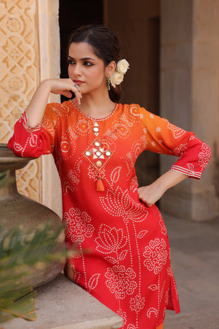 Women Bandhani Printed Tunic with Trousers Co-Ords