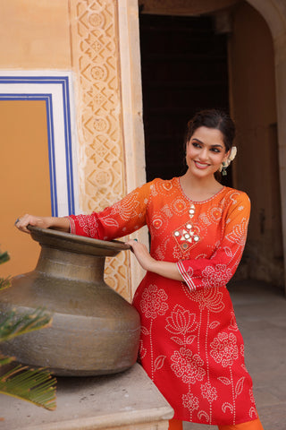 Women Bandhani Printed Tunic with Trousers Co-Ords