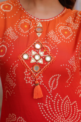 Women Bandhani Printed Tunic with Trousers Co-Ords