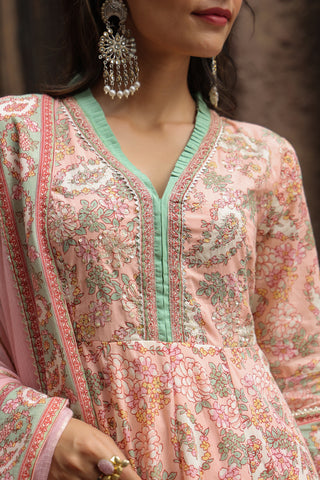 Paisley Printed Pure Cotton Anarkali Kurta With Trouser & Dupatta