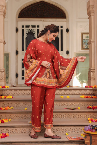 Printed Round Neck Tunic With Trouser Co-Ords