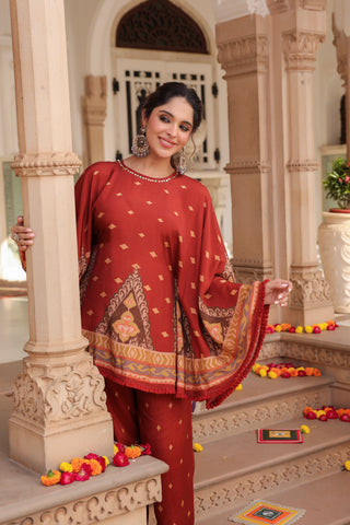 Printed Round Neck Tunic With Trouser Co-Ords