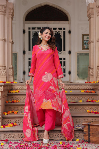 Women Floral Printed Regular Pure Cotton Kurta with Trousers & With Dupatta