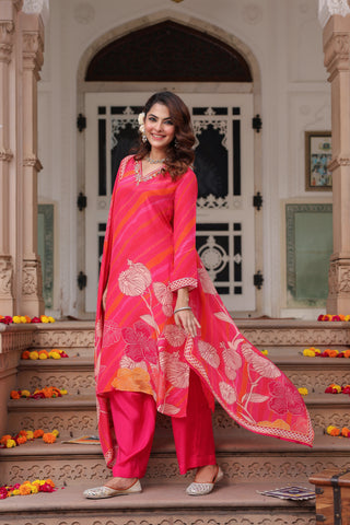 Women Floral Printed Regular Pure Cotton Kurta with Trousers & With Dupatta