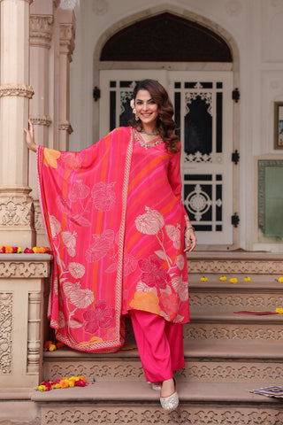 Women Floral Printed Regular Pure Cotton Kurta with Trousers & With Dupatta