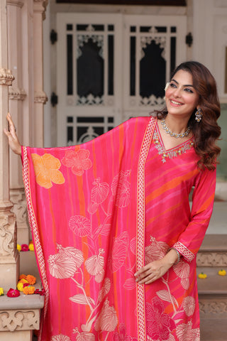 Women Floral Printed Regular Pure Cotton Kurta with Trousers & With Dupatta