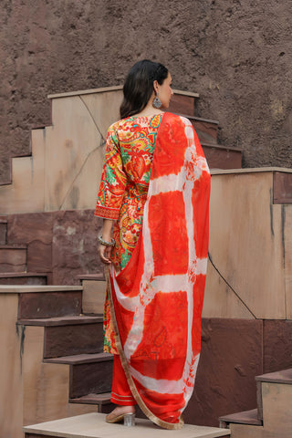 Printed Gotta Patti Pure Cotton A-Line Kurta with Trousers & Dupatta