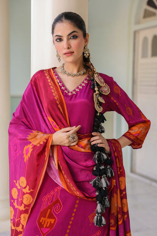 Women Ethnic Motifs Printed Sequinned Regular Kurta Set With Dupatta