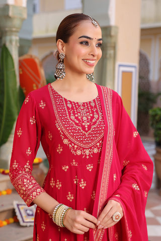 Women Ethnic Motifs Printed Beads and Stones Kurta with Trouser & Dupatta