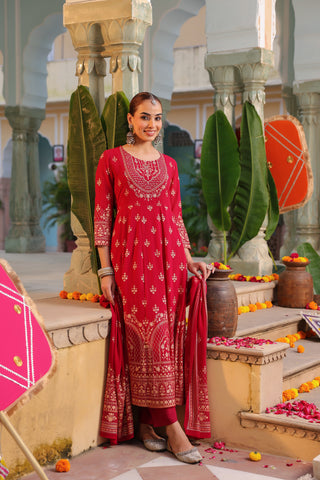 Women Ethnic Motifs Printed Beads and Stones Kurta with Trouser & Dupatta