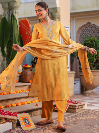 Women Ethnic Motifs Regular Pure Cotton Kurta with Trousers & With Dupatta