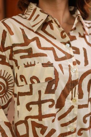 Women Abstract Printed Shirt Collar Cotton Top