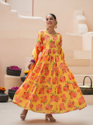 Sequinned Cotton Floral Kurta Set