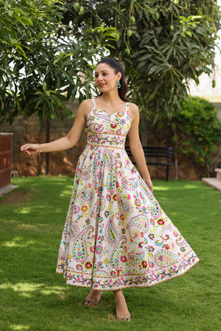 Soft cotton white midi flared dress