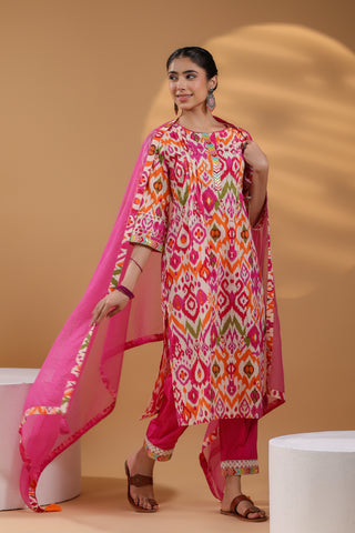 Straight pink cotton kurta set