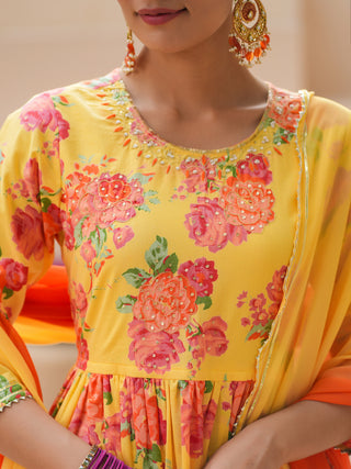 Stylish Floral Anarkali with Trousers
