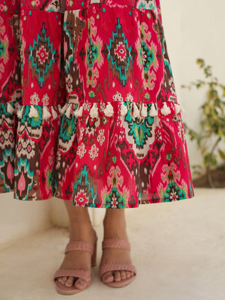 Stylish Fuchsia Cotton Dress
