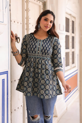 Stylish blue cotton ethnic top