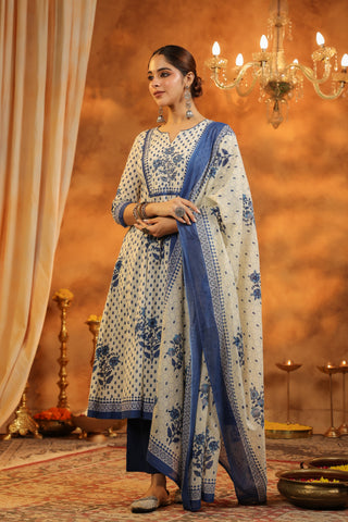 Stylish blue floral kurta set