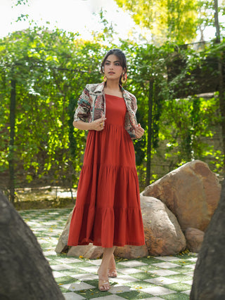 Stylish cotton fit flare dress with jacket