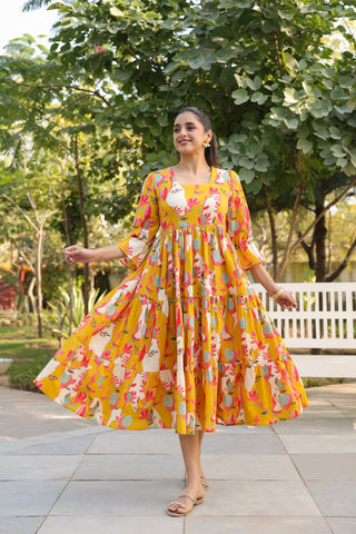 Stylish printed ethnic fit and flare dress