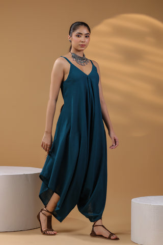 Teal Casual Cotton Jumpsuit