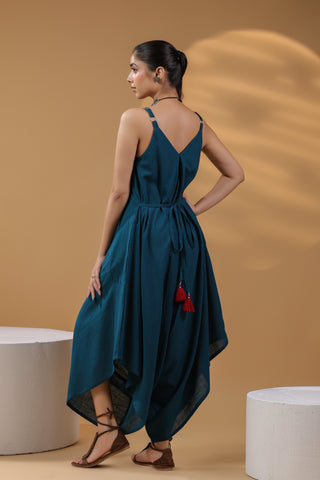 Teal Cotton Strap Jumpsuit