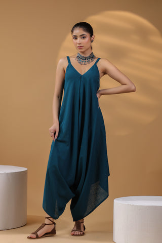 Teal Women Sleeveless Jumpsuit