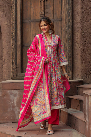 Thread Work Cotton Anarkali Set