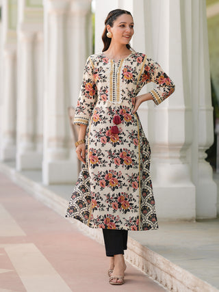 Thread work straight kurta cotton