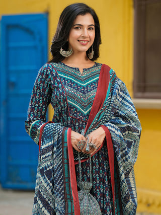 Traditional blue kurta with dupatta
