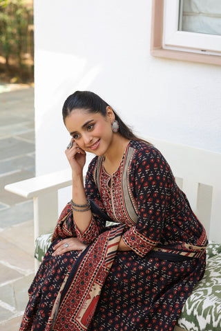 Traditional cotton kurta set with ethnic motifs and dupatta