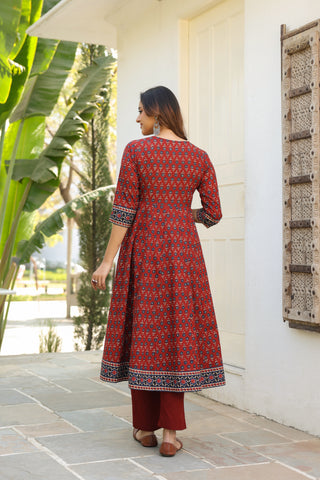 Traditional ethnic motifs cotton kurta set with coordinated bottoms and dupatta