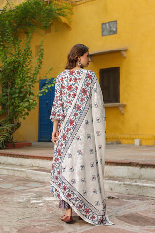 Traditional floral printed pure cotton kurta and trouser set