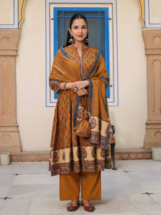 Traditional mustard Anarkali suit women
