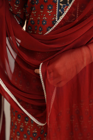 Traditional printed cotton kurta with trousers and coordinated dupatta