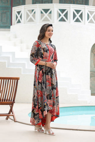 Tropical flared cotton dress