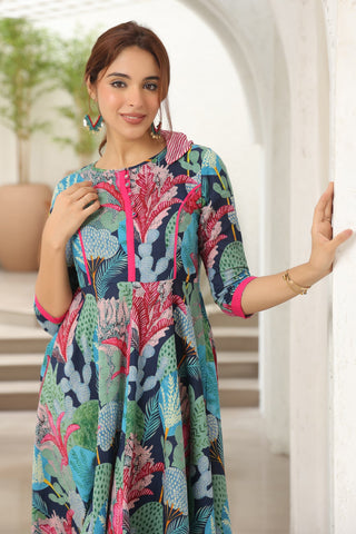 Tropical pattern ethnic midi dress