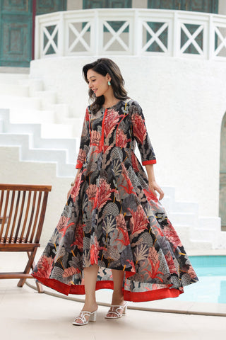 Tropical printed cotton maxi dress