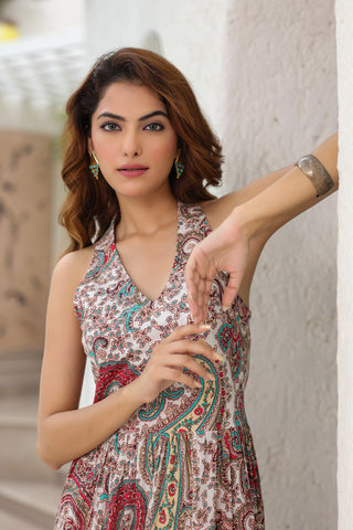 White Ethnic Flare Dress