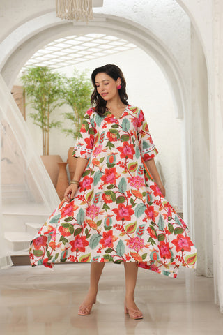 White cotton A-line midi dress