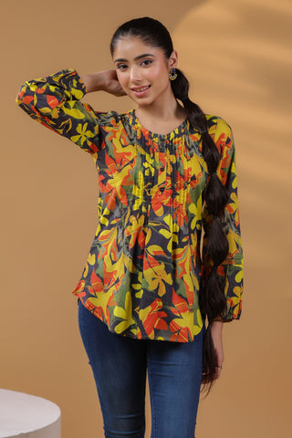 Women Black Floral Print Top