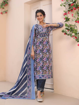 Women Blue Printed Cotton Set